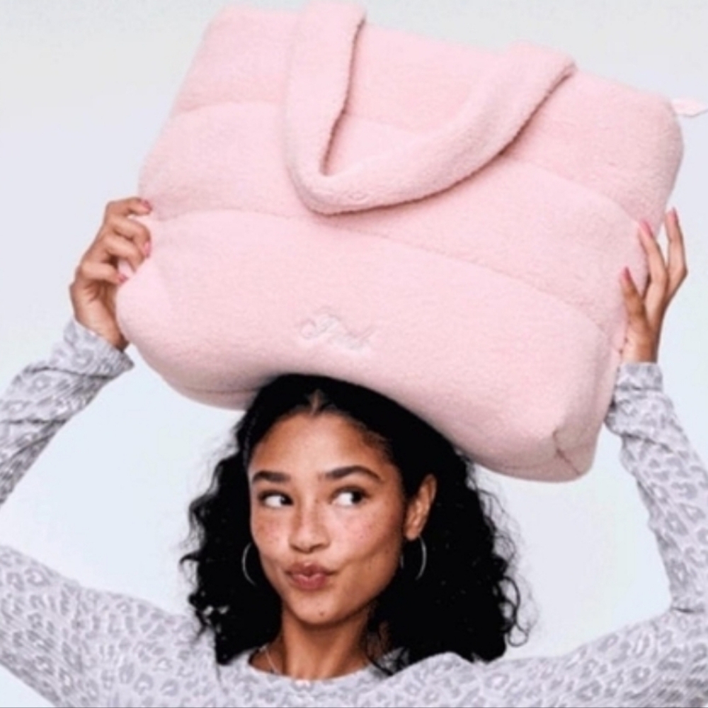 Victorias Secret Blush Pink Tote Bag Fuzy Sherpa Shopper Handbag Baby Pink New - Picture 4 of 11